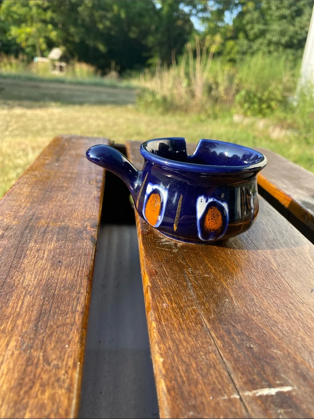 Ceramic Butter/Sauce Warmer Pouring Bowl in Deep Cobalt Blue 2